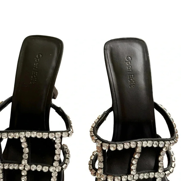 Open Edit Daphne Black Sandals Heel Crystal Embellishments Square Toe size 9 New - Picture 3 of 10